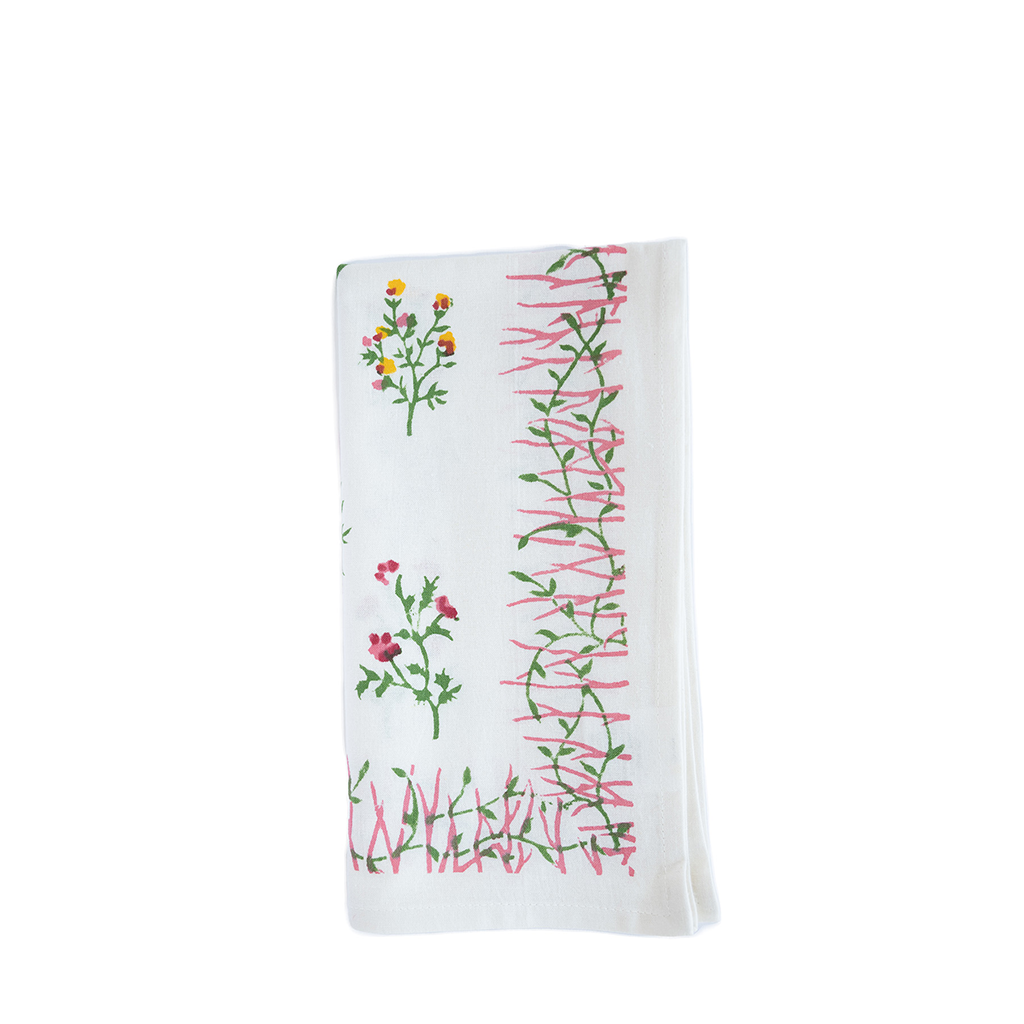 White Napkin with Botanical Prints