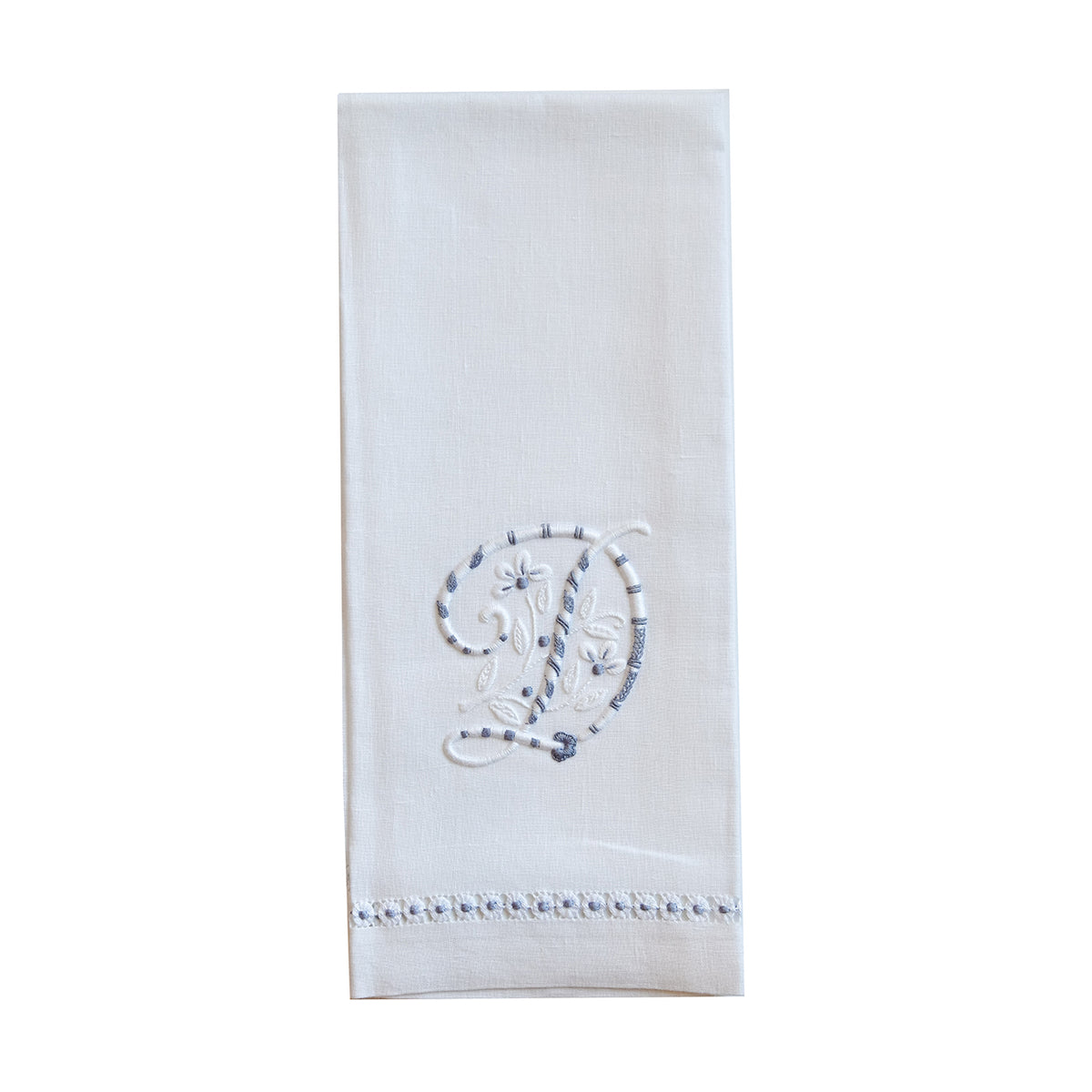 Embroidered Hand Towel, Grey Monogram– Blue Print