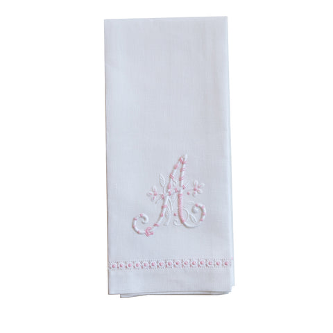 Embroidered Hand Towel with Pink Monogram A