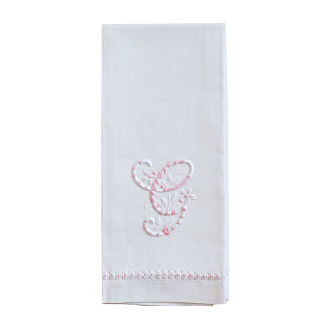 Hand Towel with Embroidered Pink G