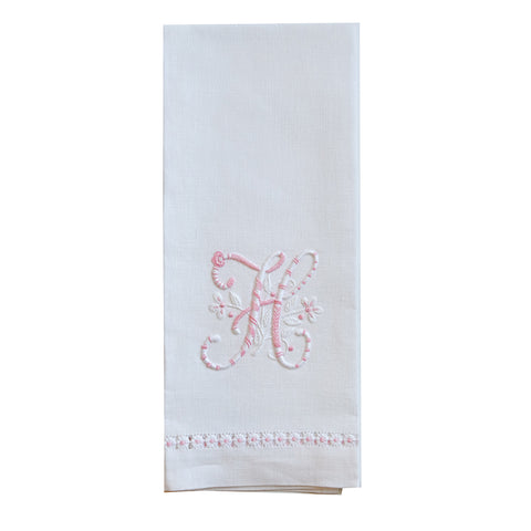 Hand Towel with Embroidered Pink H