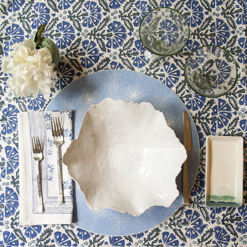 Chrysanthemum Tablecloth with tablescape setting displayed
