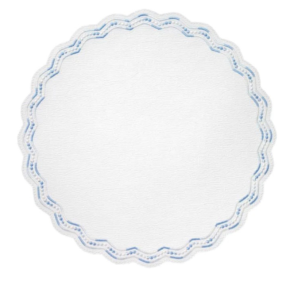 Ombre Embroidered Scalloped Placemats, Blue Blue Print