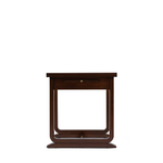 Perry side table front view, dark wood finish