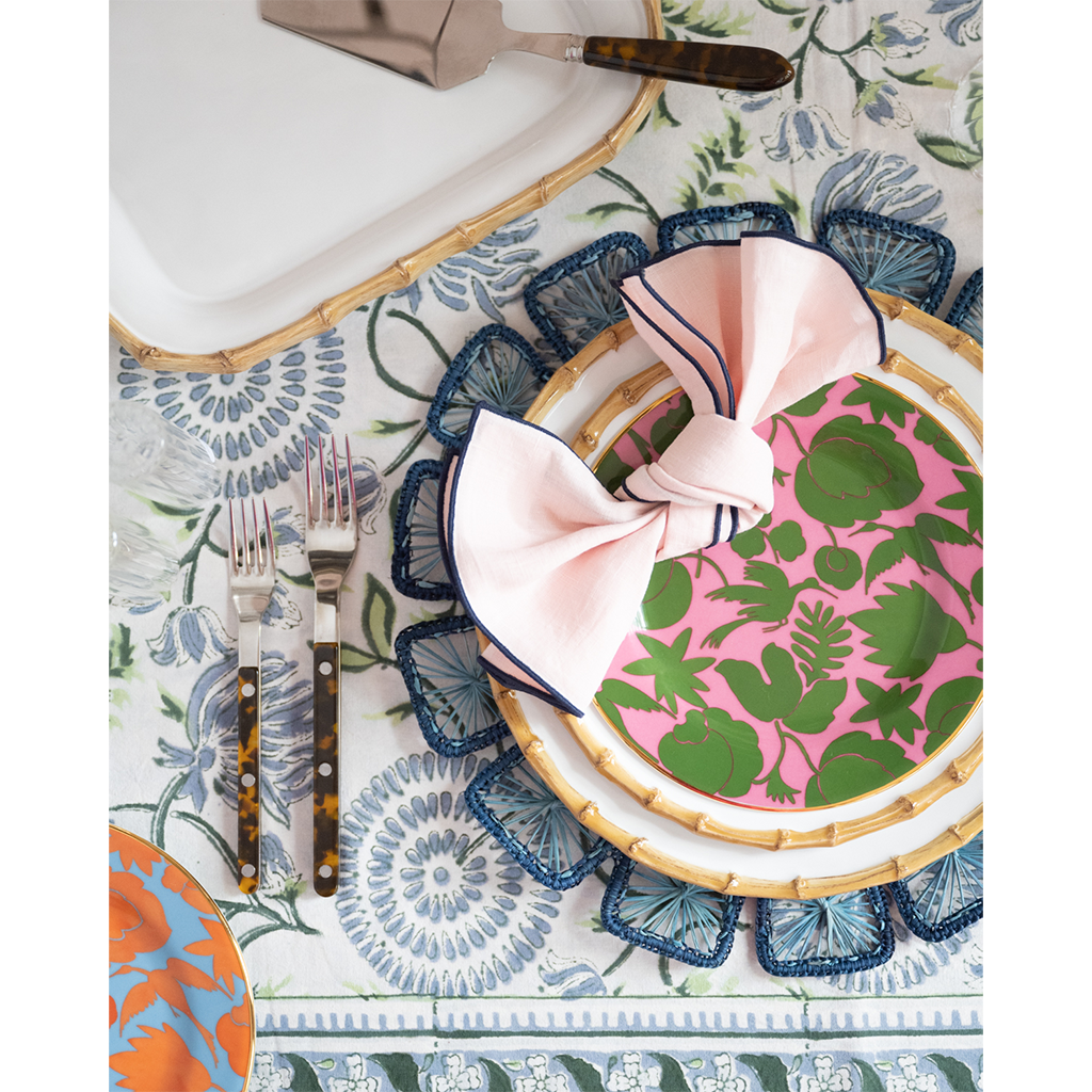 Blue Woven Blossom Placemat styled on tablescape