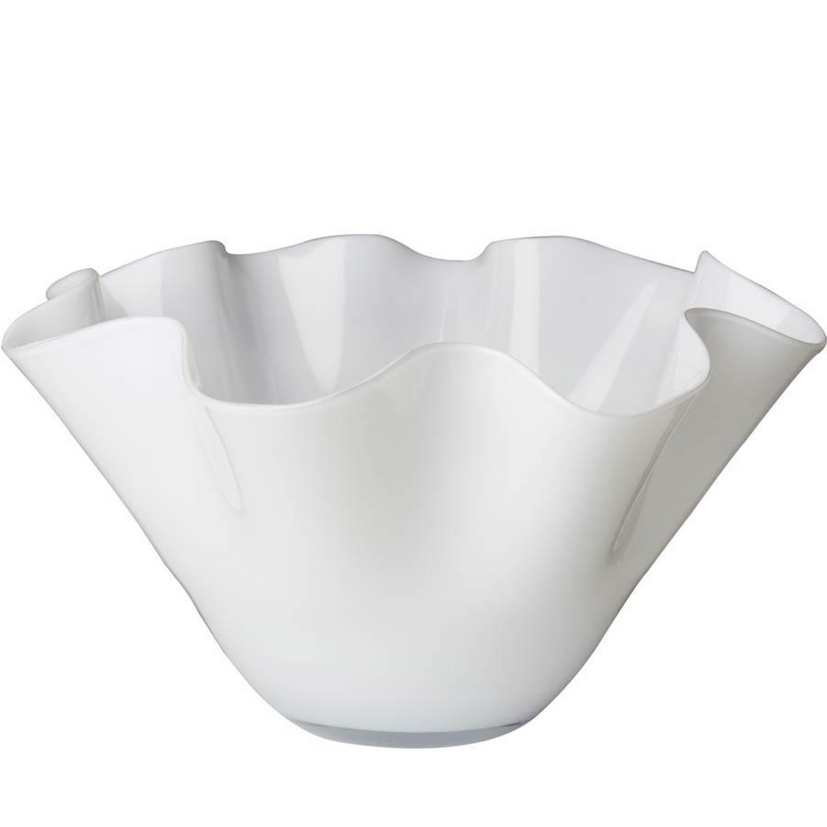 White Shiny Glass Ruffled Bowl