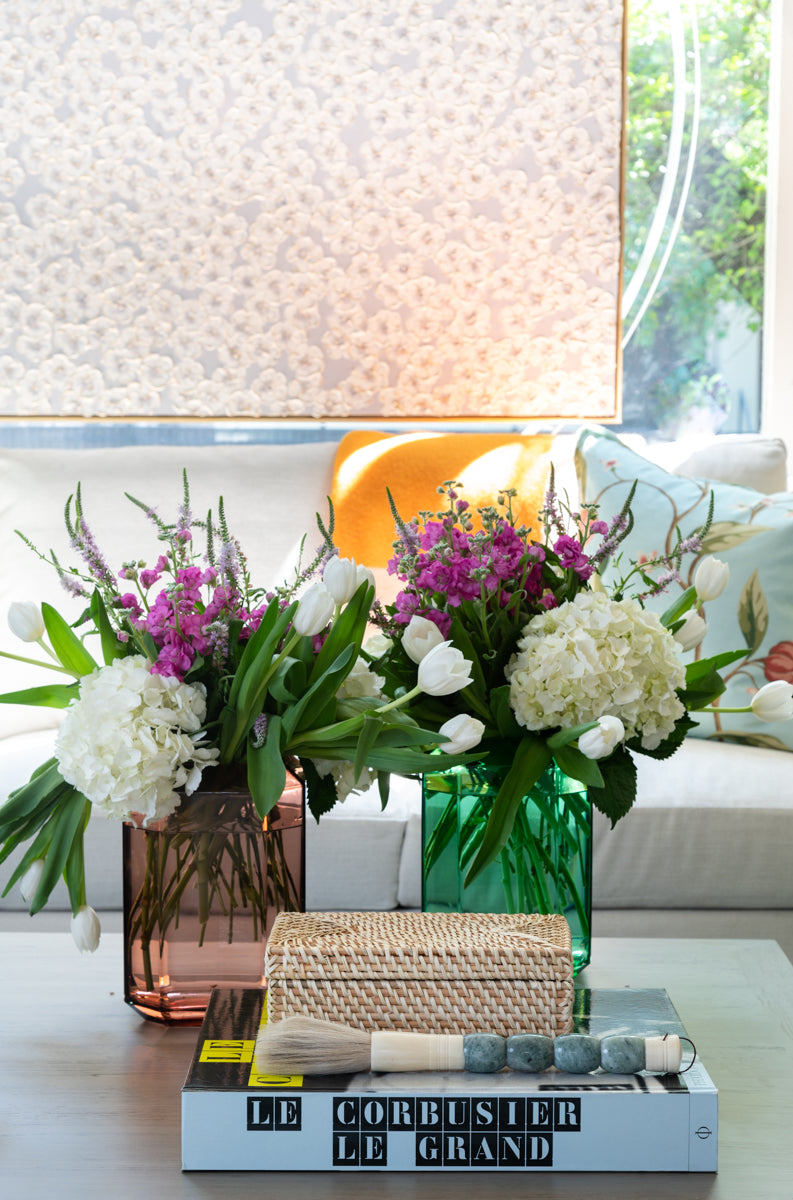Large Faceted Vase displayed on coffee table