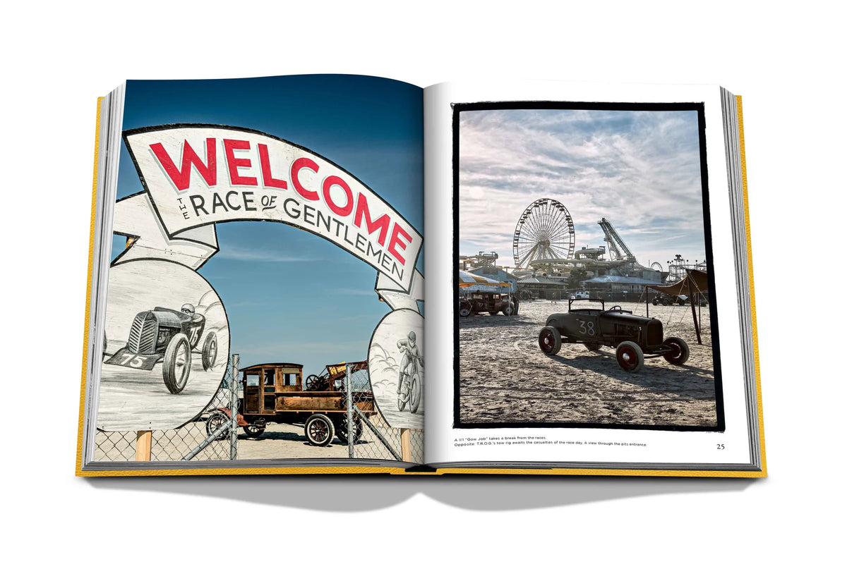 The Race of Gentlemen book open featuring photos from the race