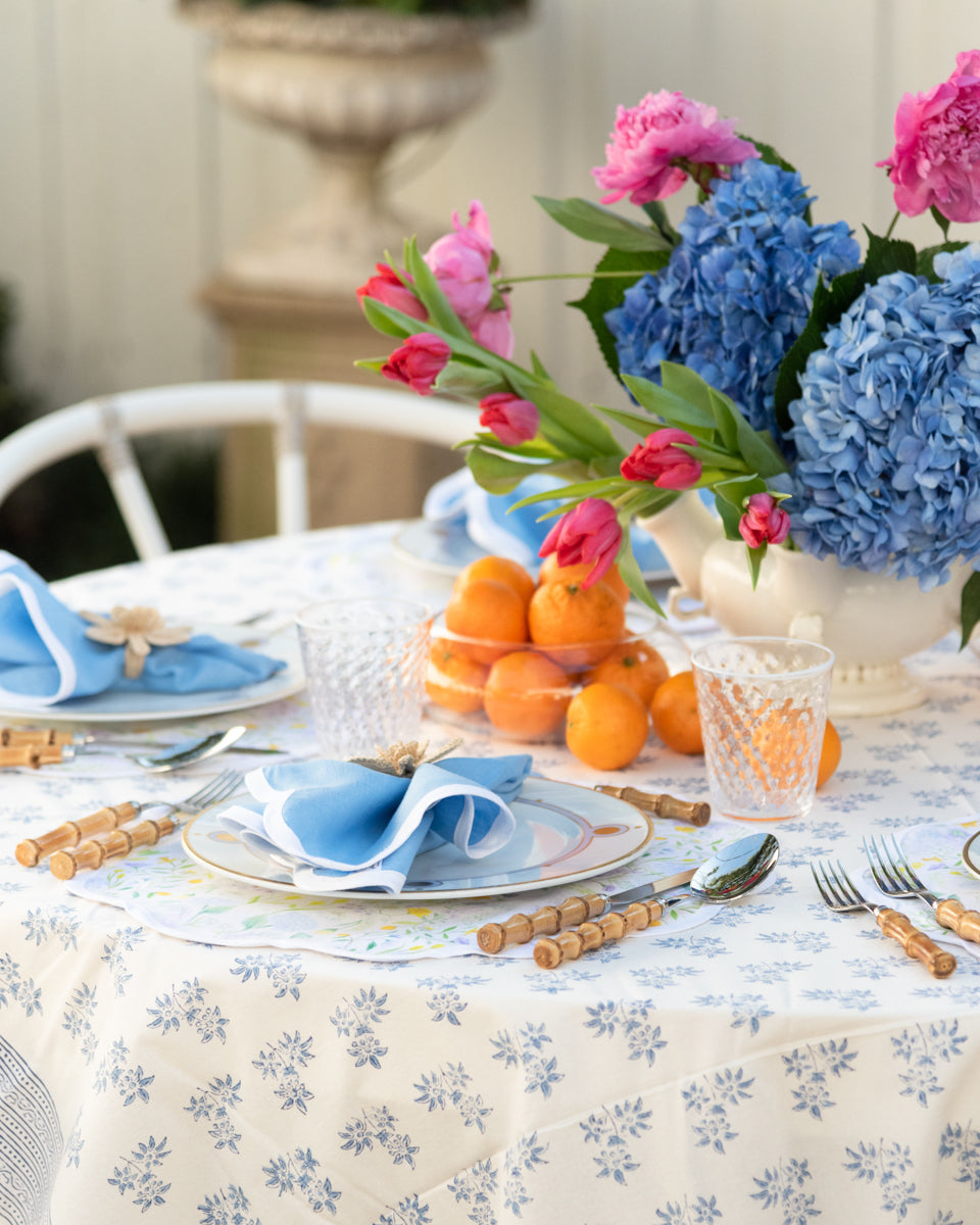 Jasmine Blue Tablecloth with tablescape display