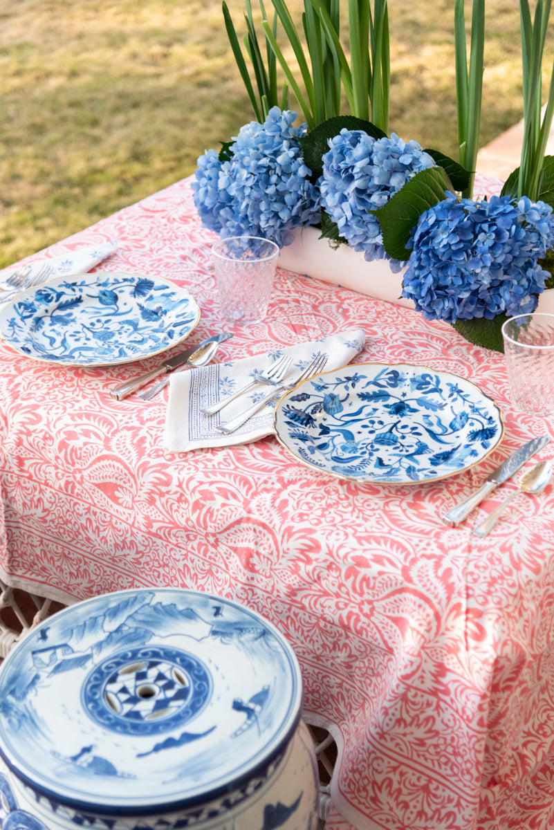 Full view of Land Sea & Sky Dinner Plate in Blue with tablescape display