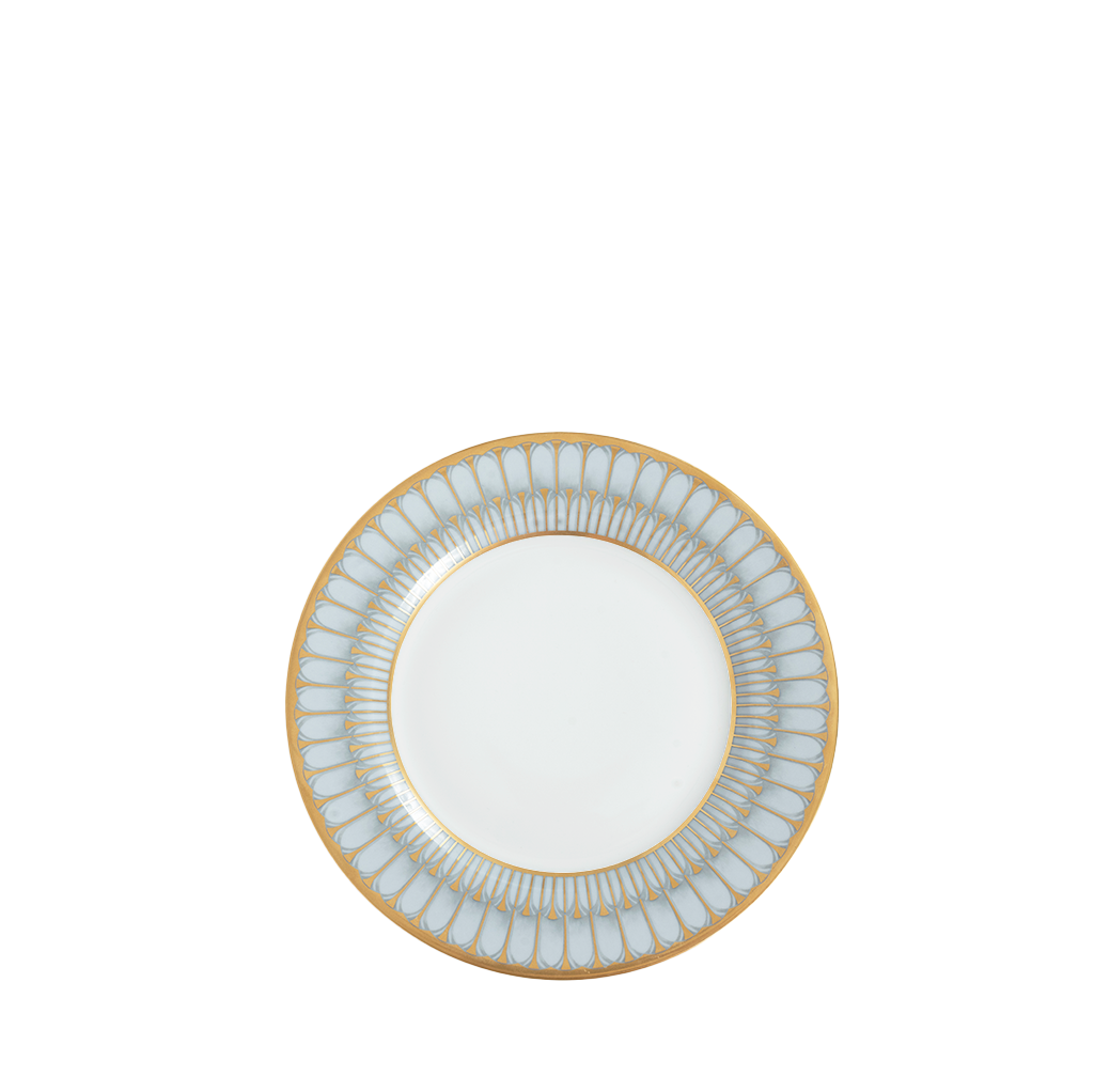 White center with grayish blue and gold design on perimeter
