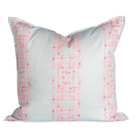 light blue pillow with vertical pink bamboo detailing