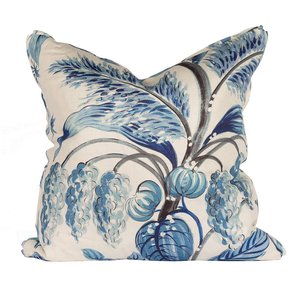Cream Pillow with Blue fronds and fruit