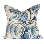 Cream Pillow with Blue fronds and fruit