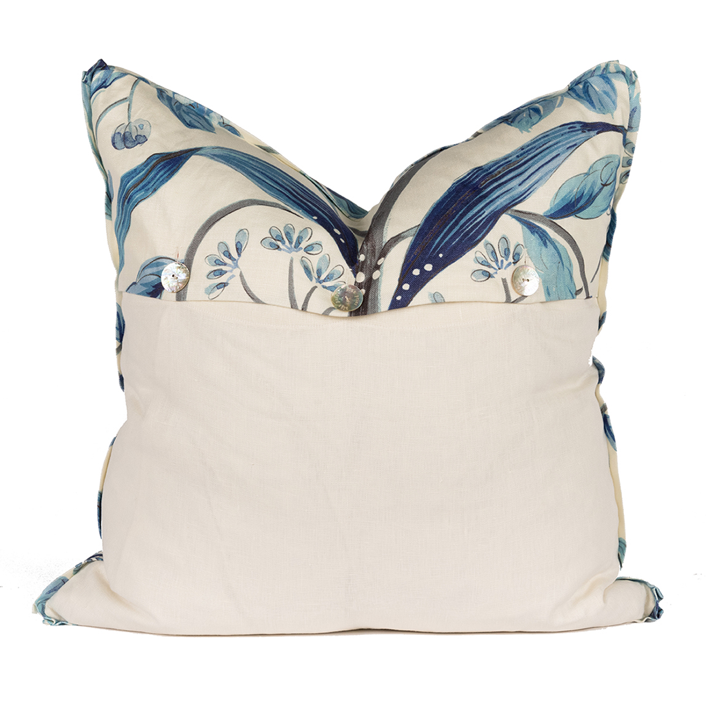 pillow backside. Print on top half. Ivory on the bottom half.