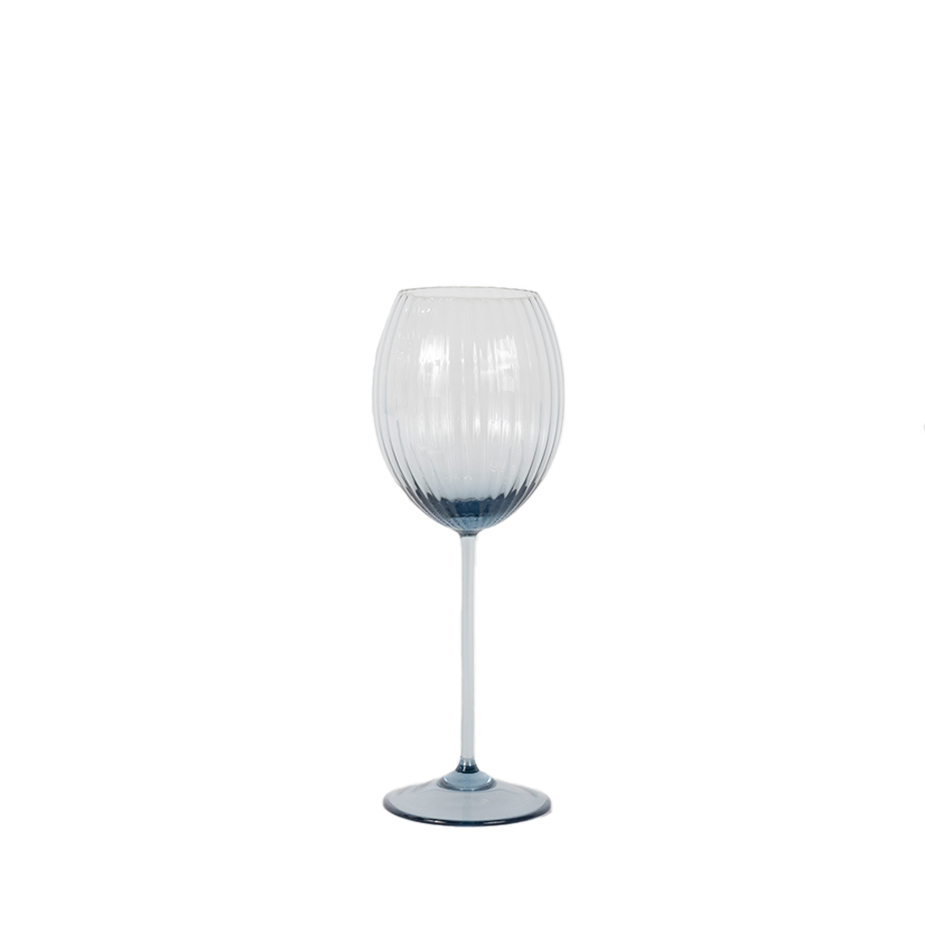 blue ribbed wine glass