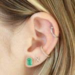 Model Wearing Emerald Cut Emerald Earrings