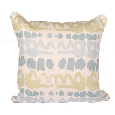 Cream pillow with abstract blue and green print