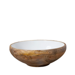 Wooden bowl with white enamel interior