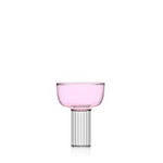 pink and clear glass champagne coupe
