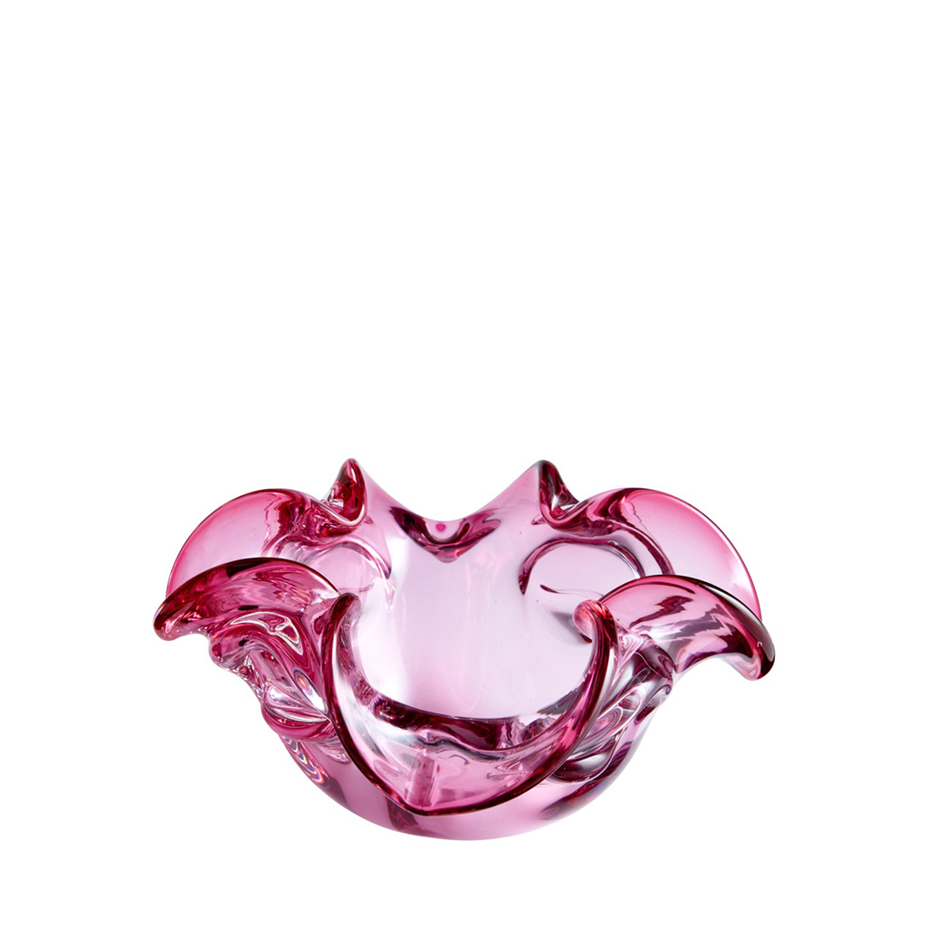 Pink Glass Decorative Bowl – Blue Print - Main Image