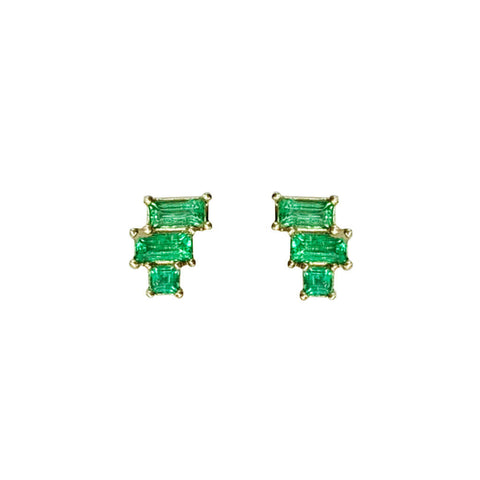 Stacked Emerald Studs