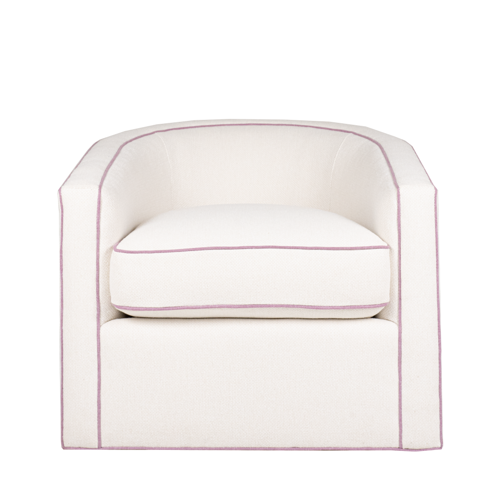 white rockport chair with lavender detail