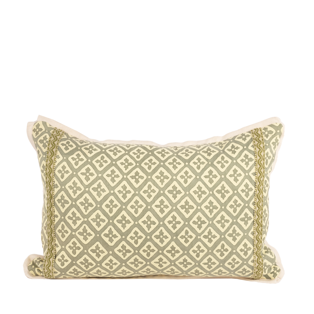 green decorative patterned lumbar pillow