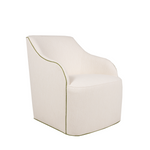 ivory boucle chair with green trim