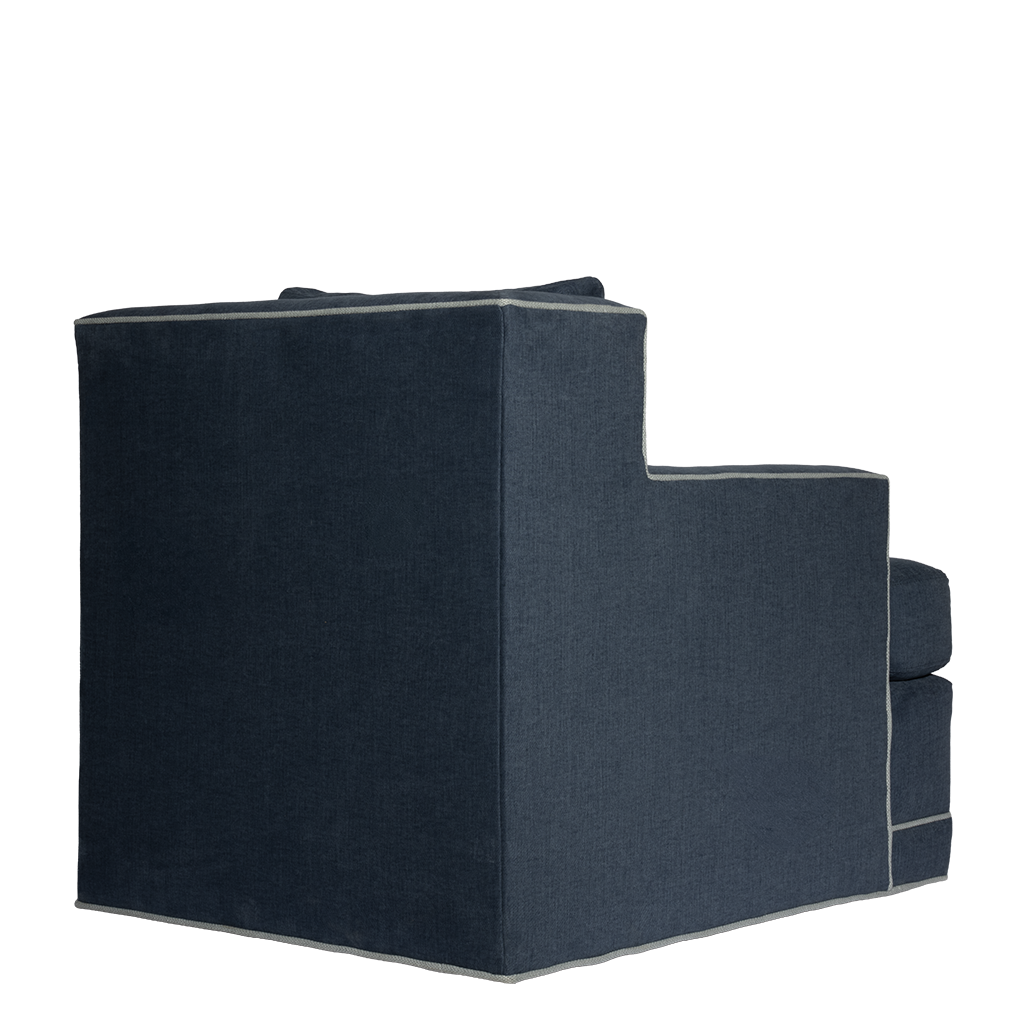 Dark blue corner sofa on a white background