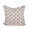 decorative pillow with navy flowers and lavender stripe border 