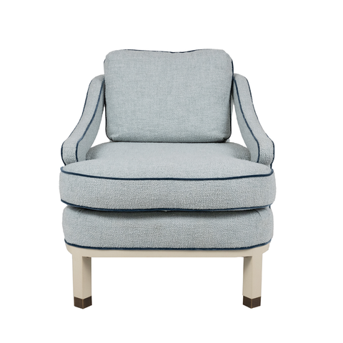 Atchison Chair, blue upholstery with navy piping