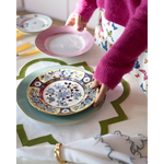 blue and gold floral plate a top table scape