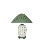 Famille Rose Lamp with Green Pleated Shade