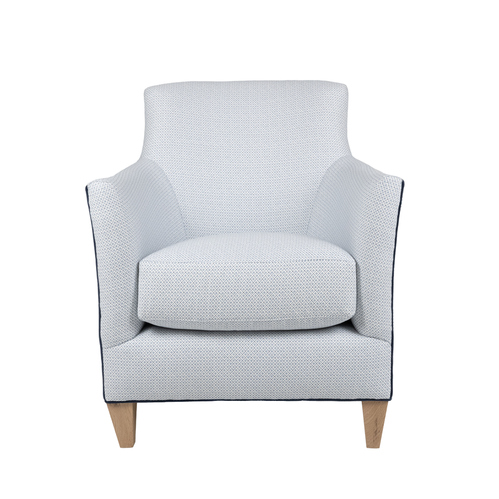 Myers Chair with blue and white patterned upholstery