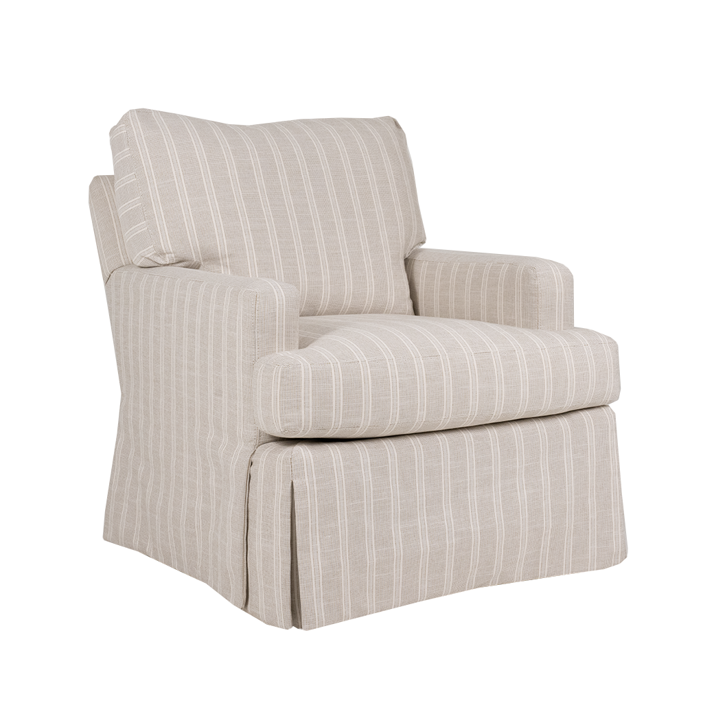 light gray striped armchair