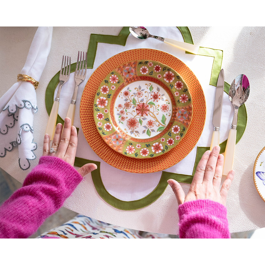 orange floral plate a top table scape