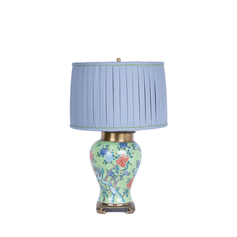 Blue and Green chinoiserie lamp with custom blue shade