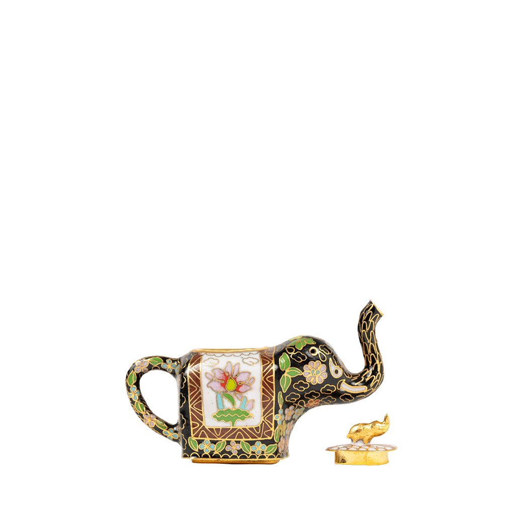 Miniature Cloisonne Elephant Teapot with lid off