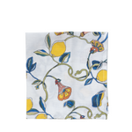 white napkin with colorful flowers and lemons