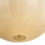 Close-up of a glossy cream-colored dome light fixture shade with a brushed gold metal mounting ring at the bottom, set against a plain white background.