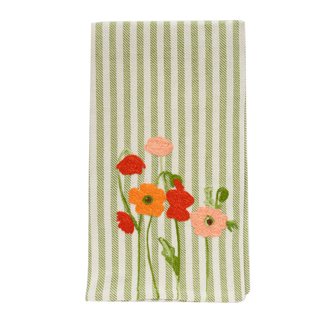 green stripe napkin with poppys