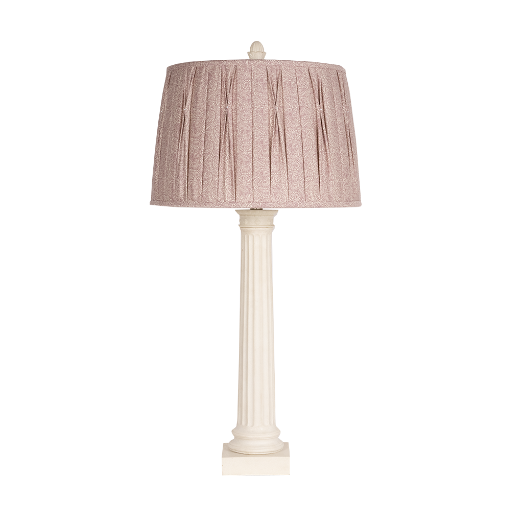 White Marble Column Lamp with Purple Paisley Shade