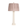 White Marble Column Lamp with Purple Paisley Shade