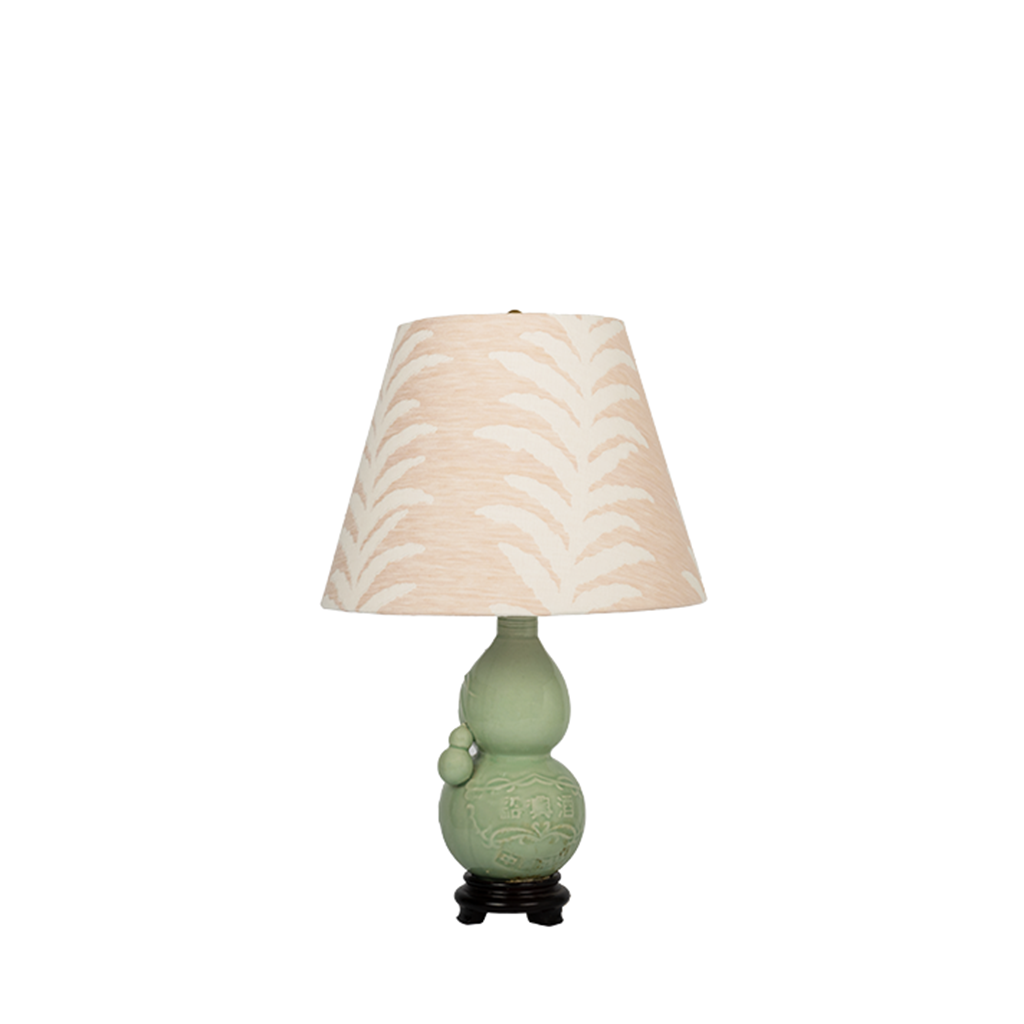 Celadon Double Gourd Lamp with Custom Pink Shade