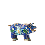 Colorful cloisonné bull figurine on a white background