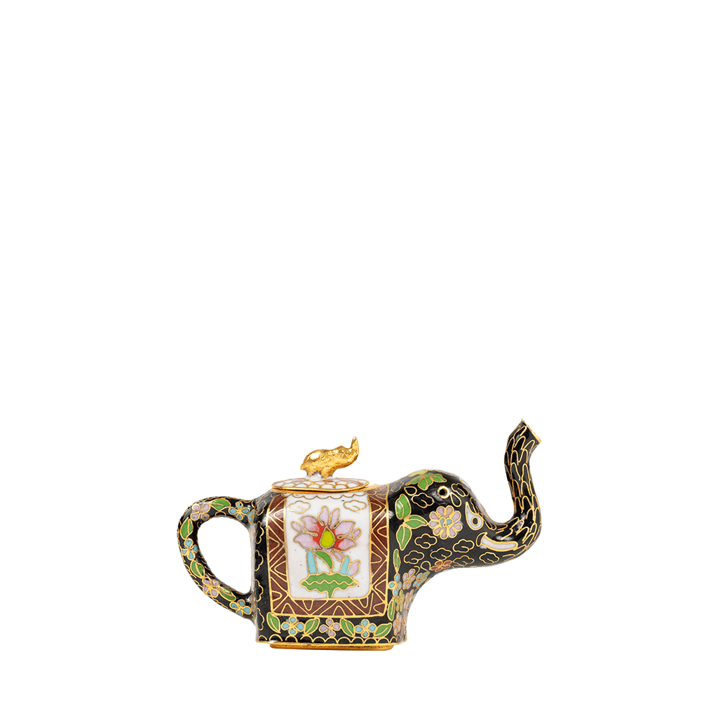 Miniature Cloisonne Elephant Teapot side view with lid on