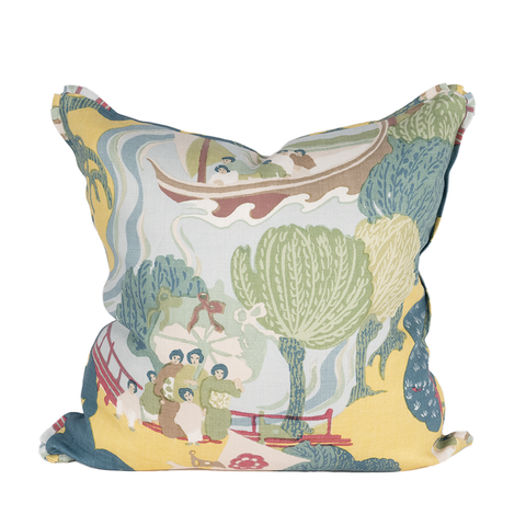 Pillow with chinoiserie fabric