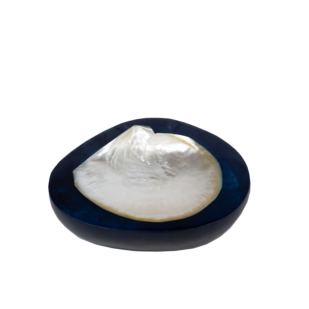 small azure caviar dish with shell insert