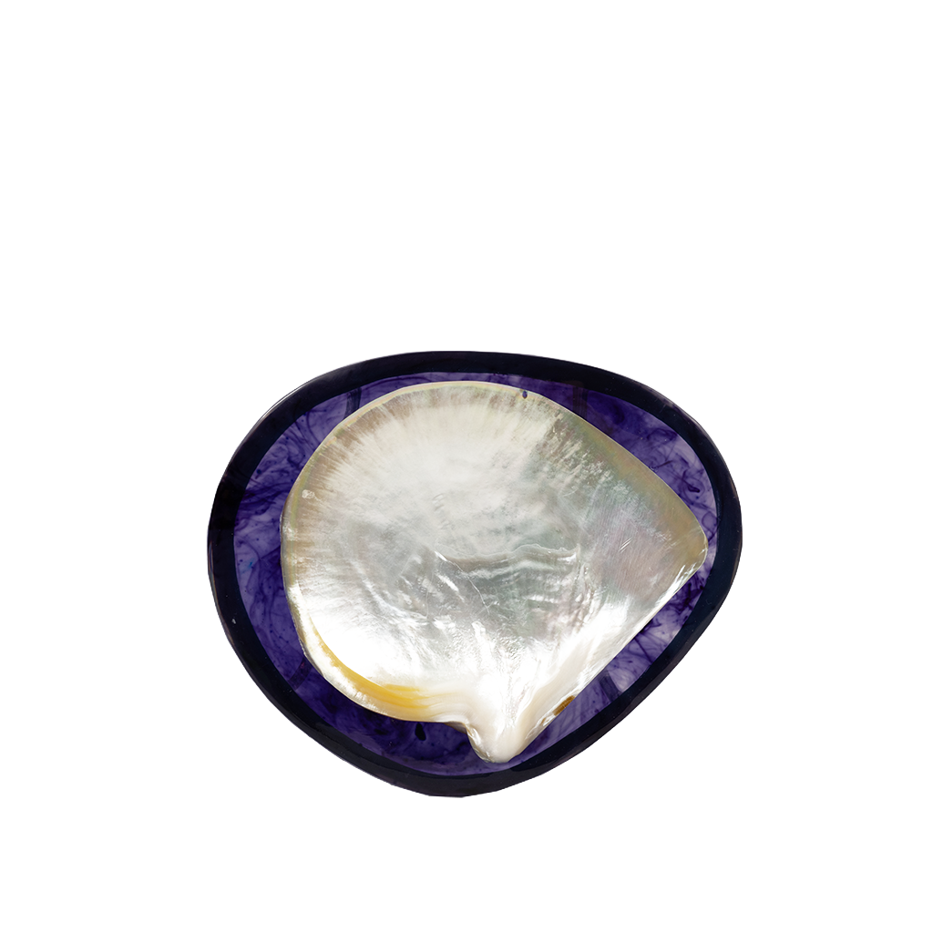 small plum caviar dish with shell insert